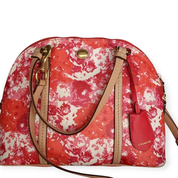 Coach Peyton Floral Cora Domed Satchel, Pink & Red #F31341 EUC. - Picture 2 of 12